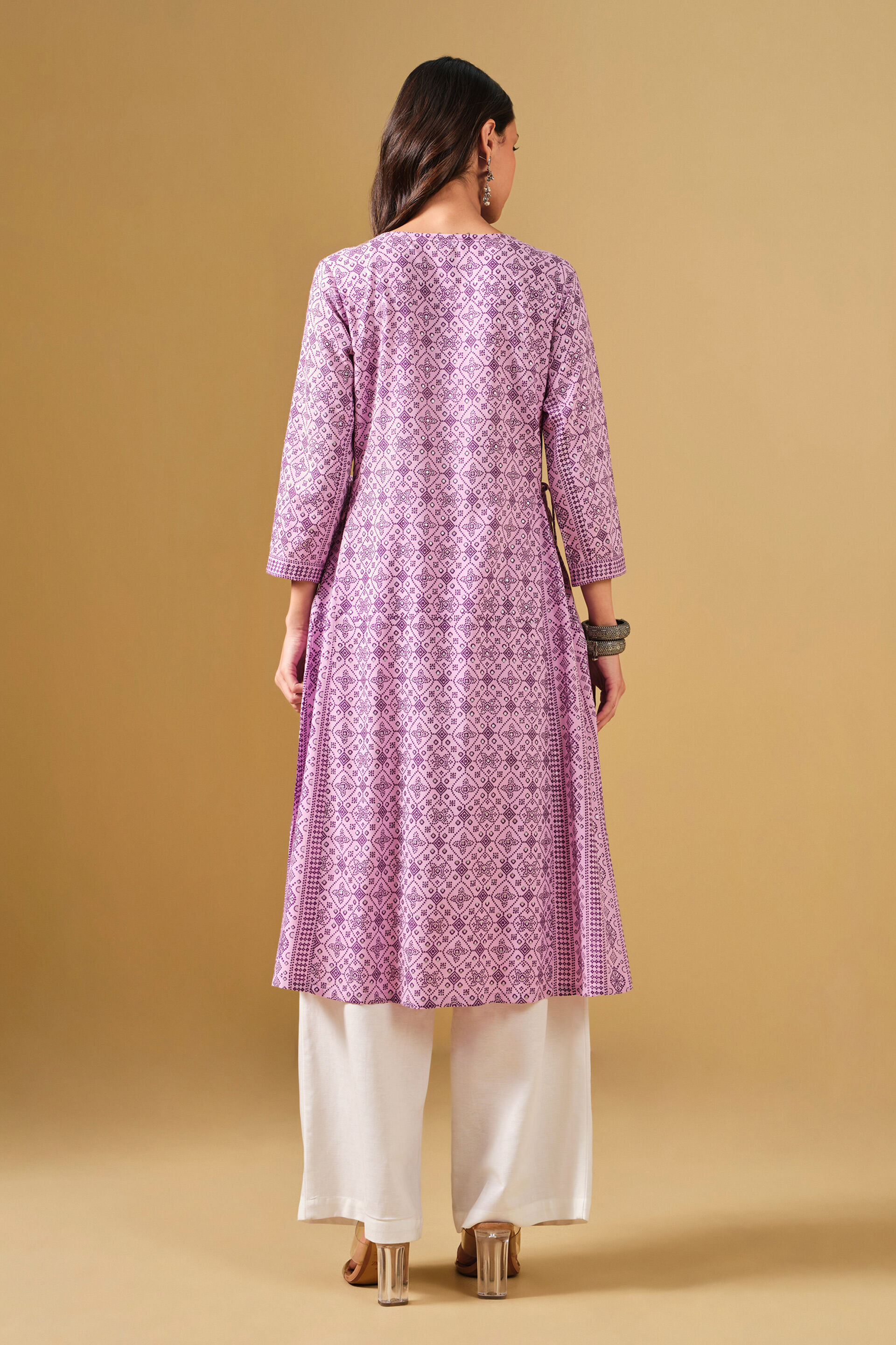 Ethnic Motif Lilac Viscose kurta, Lilac, image 3